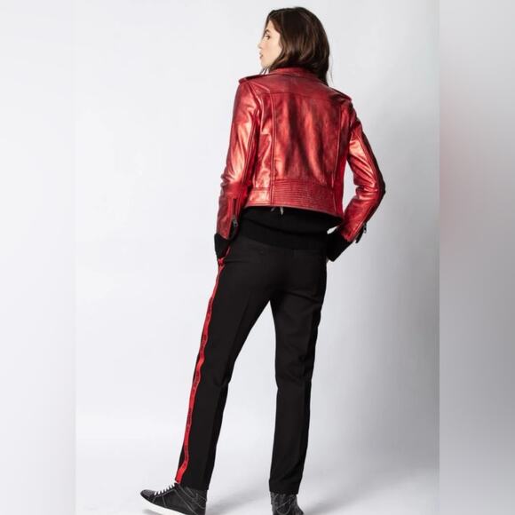 Zadig & Voltaire Black Poemo Band Red Track Stripe Trouser Pants 36 S - Picture 2 of 12